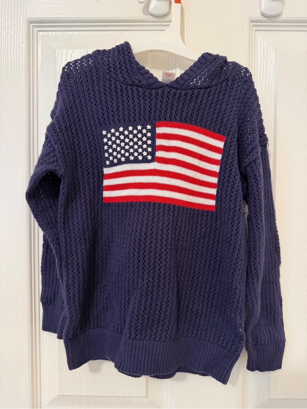 Cat & Jack Navy Knit Hoodie with American Flag unisex